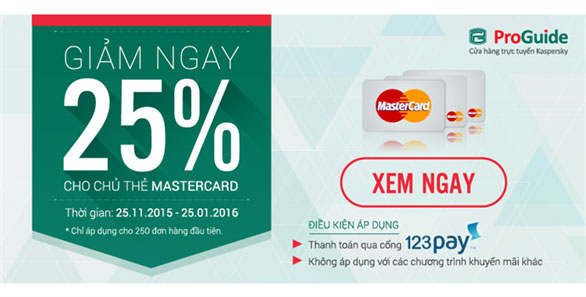 Tặng 25% cho chủ thẻ MasterCard® khi mua phần mềm Kaspersky